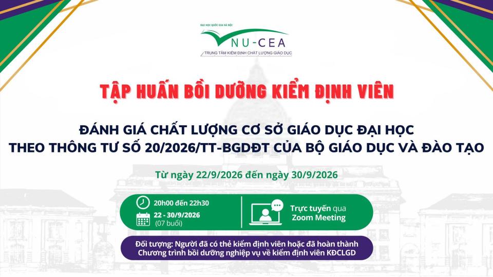 Thông báo về đợt tập huấn kiểm định viên đánh giá chất lượng cơ sở giáo dục đại học theo Thông tư số 20/2026/TT-BGDĐT