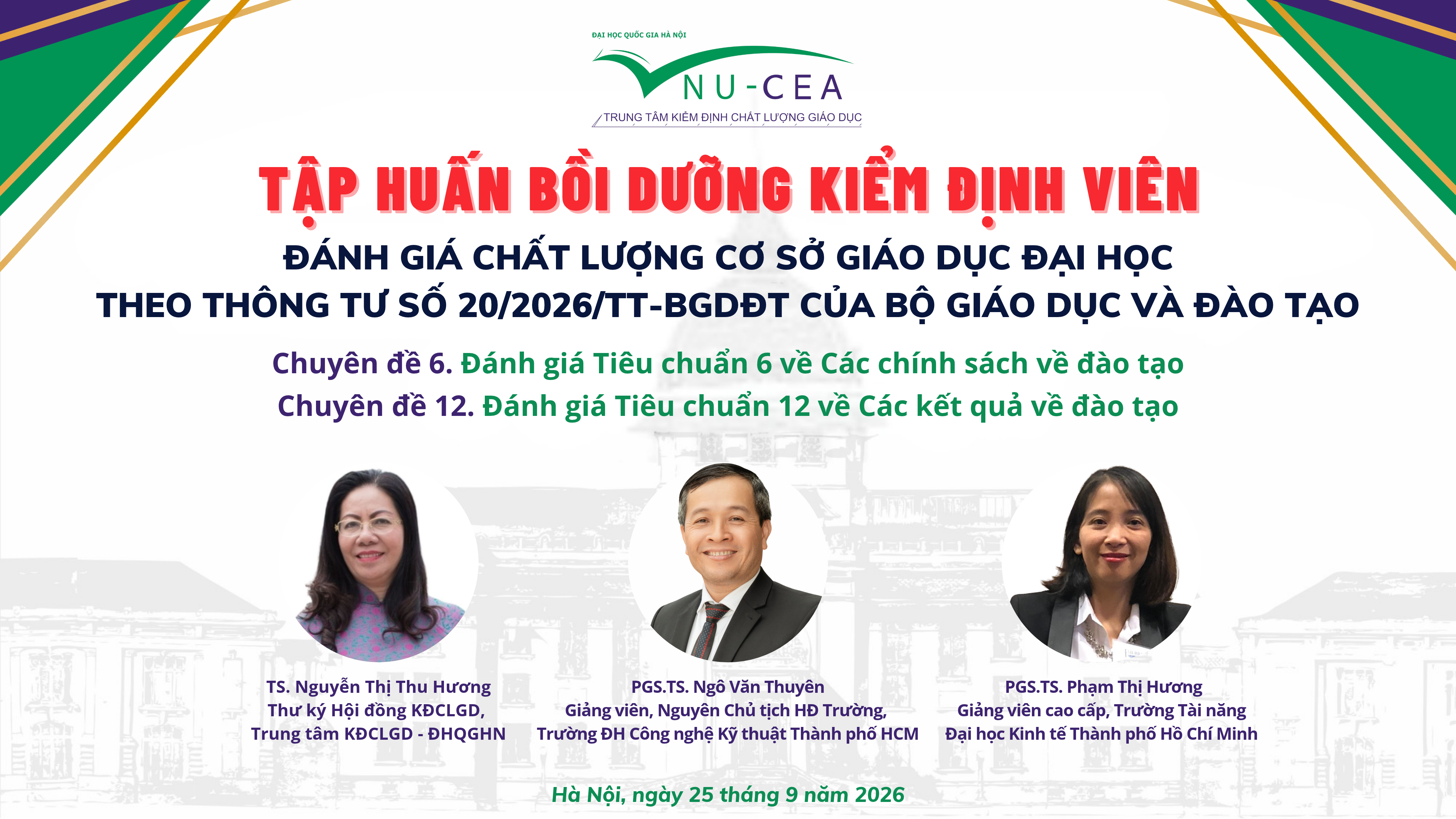 Tập huấn hướng dẫn đánh giá chất lượng cơ sở giáo dục đại học Tiêu chuẩn 6 và Tiêu chuẩn 12 theo Thông tư 20/2026/TT-BGDĐT