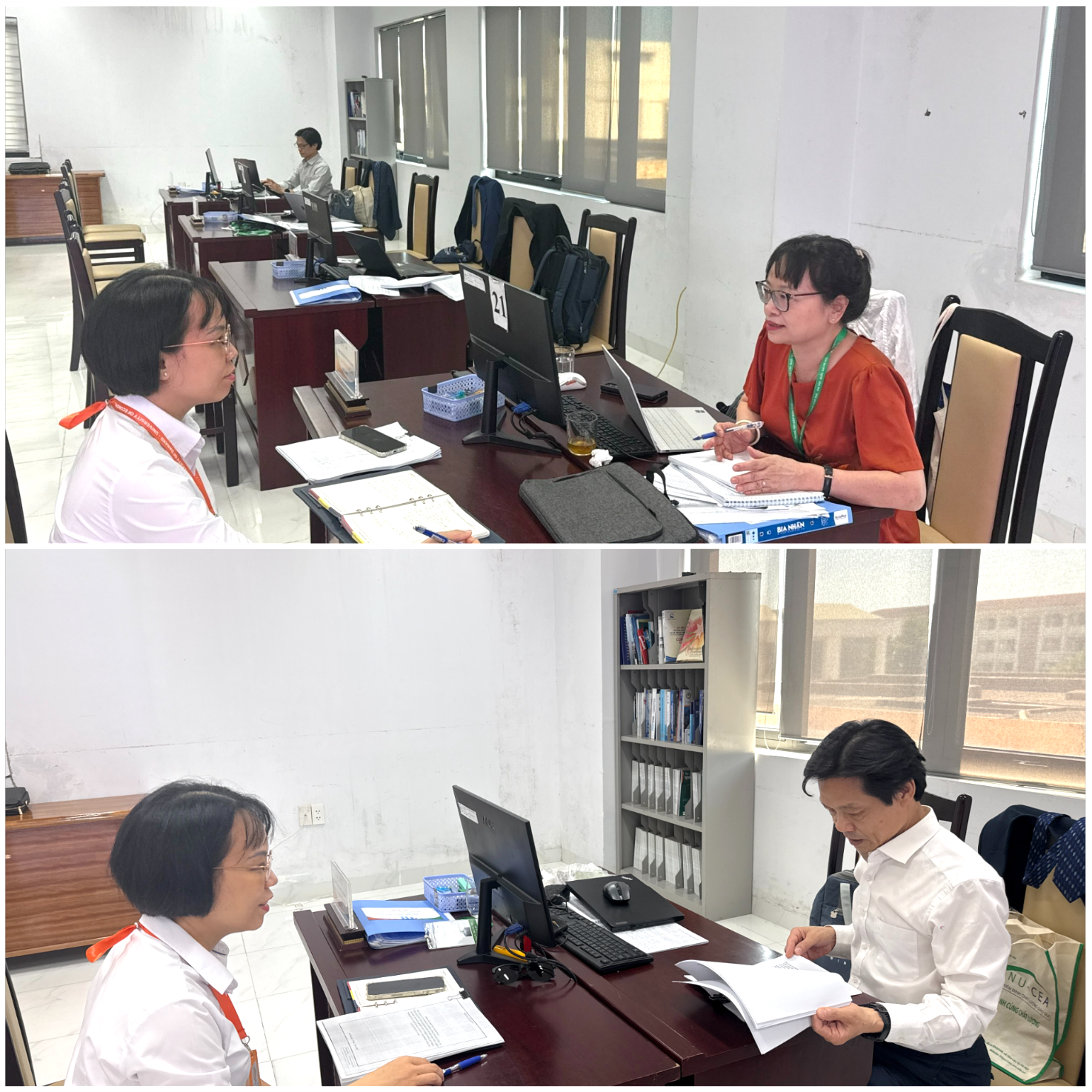 Đoàn đánh giá ngoài trao đổi, làm việc với cán bộ Nhà trường